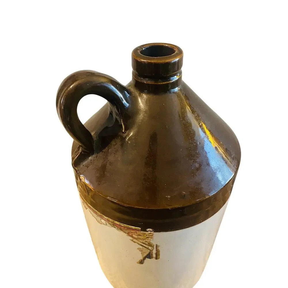 Antique Primitive Stoneware Crock Jug Brown Glaze 12